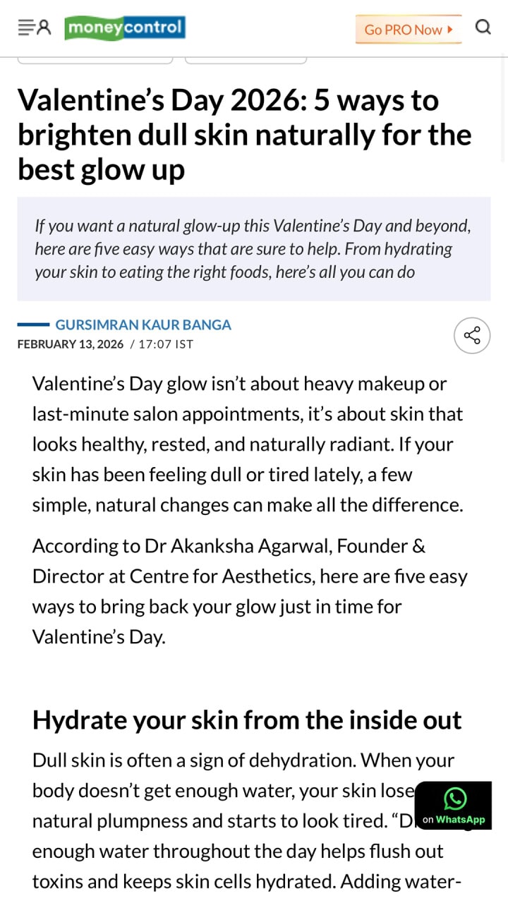 Centre for Aesthetics featured in Moneycontrol