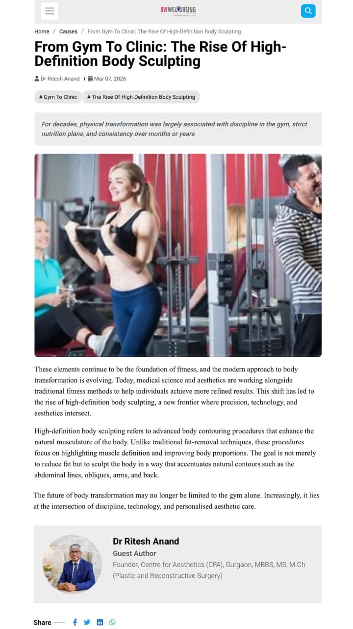 Centre for Aesthetics featured in BW Wellbeing World