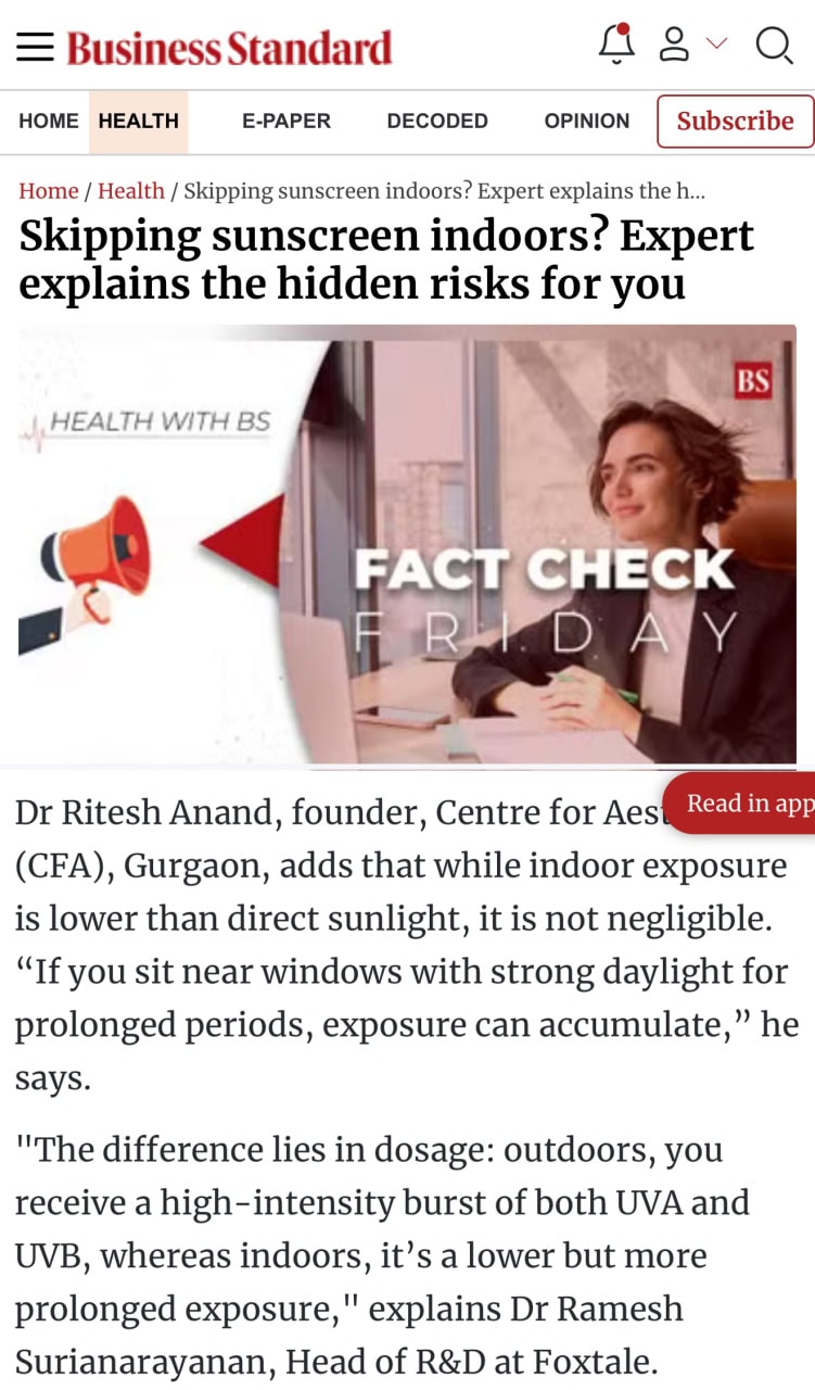 Centre for Aesthetics featured in Business Standard