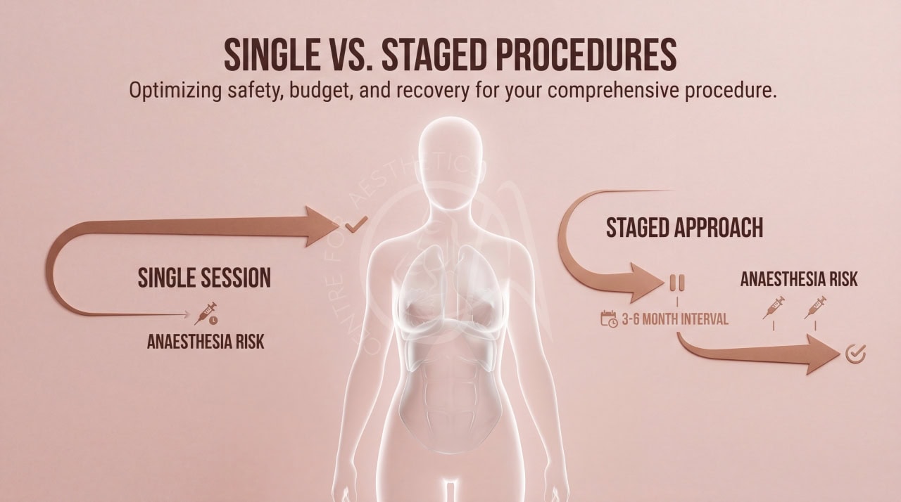Comparison of performing a single session Mommy Makeover versus a staged surgical approach